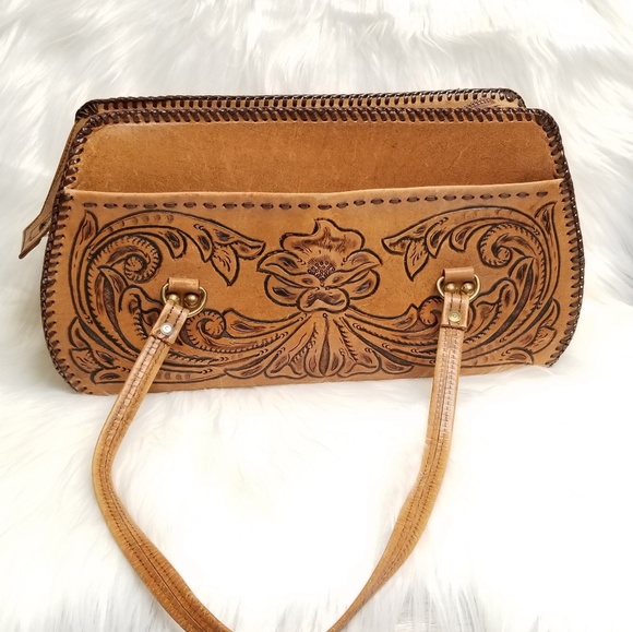 Vintage Handbags - Vintage Hand Tooled Leather Bag